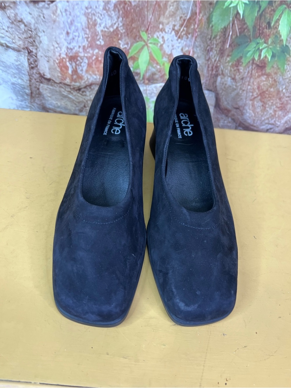 ARCHE Black Square Toe Minimalist Slip-On Heels, Made in France, 40 - Picture 6 of 13